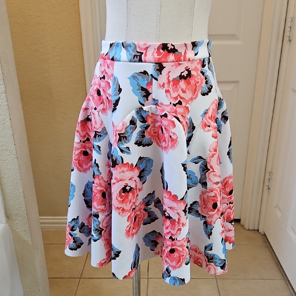 INC International Concepts Pink and Blue Floral Skater Above Knee A-Line Skirt - Picture 4 of 7